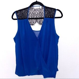 Women's Royal Blue Lace-Yoke Sleeveless Blouse